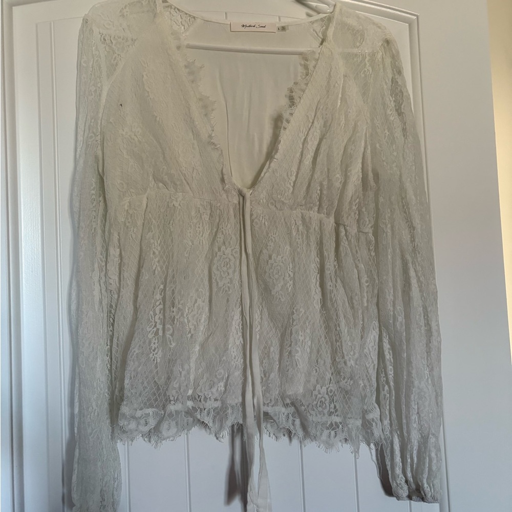 White Lace Long Sleeve Blouse